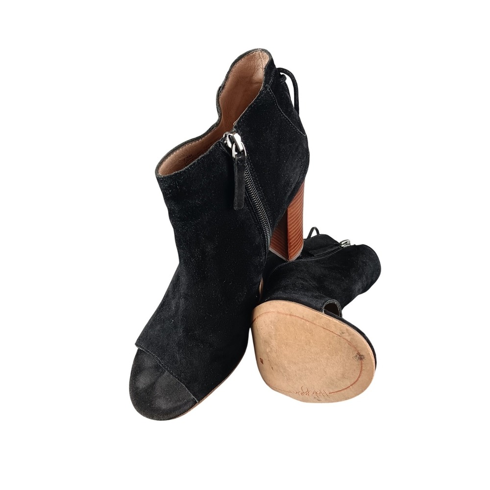 Halogen Black Suede Peep Toe Block Heel Booties Tassel Side Zip‎ Women's 7.5M